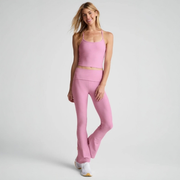 Beyond Yoga Spacedye Foldover Bootcut Pant in baby pink haze heather W's M NWT - Picture 5 of 12